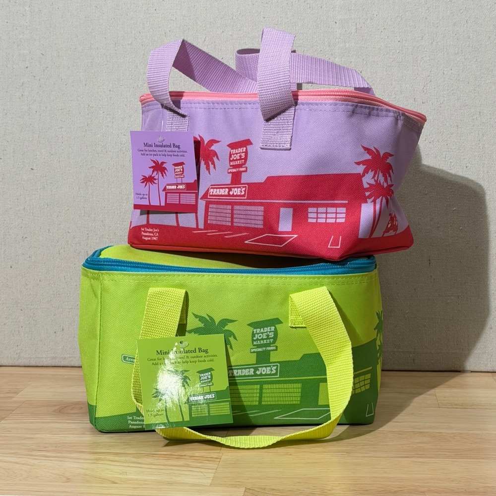 Trader Joe's Mini Insulated Bag Women Mini Pink Green NWT Cooler Tote Lunch Set